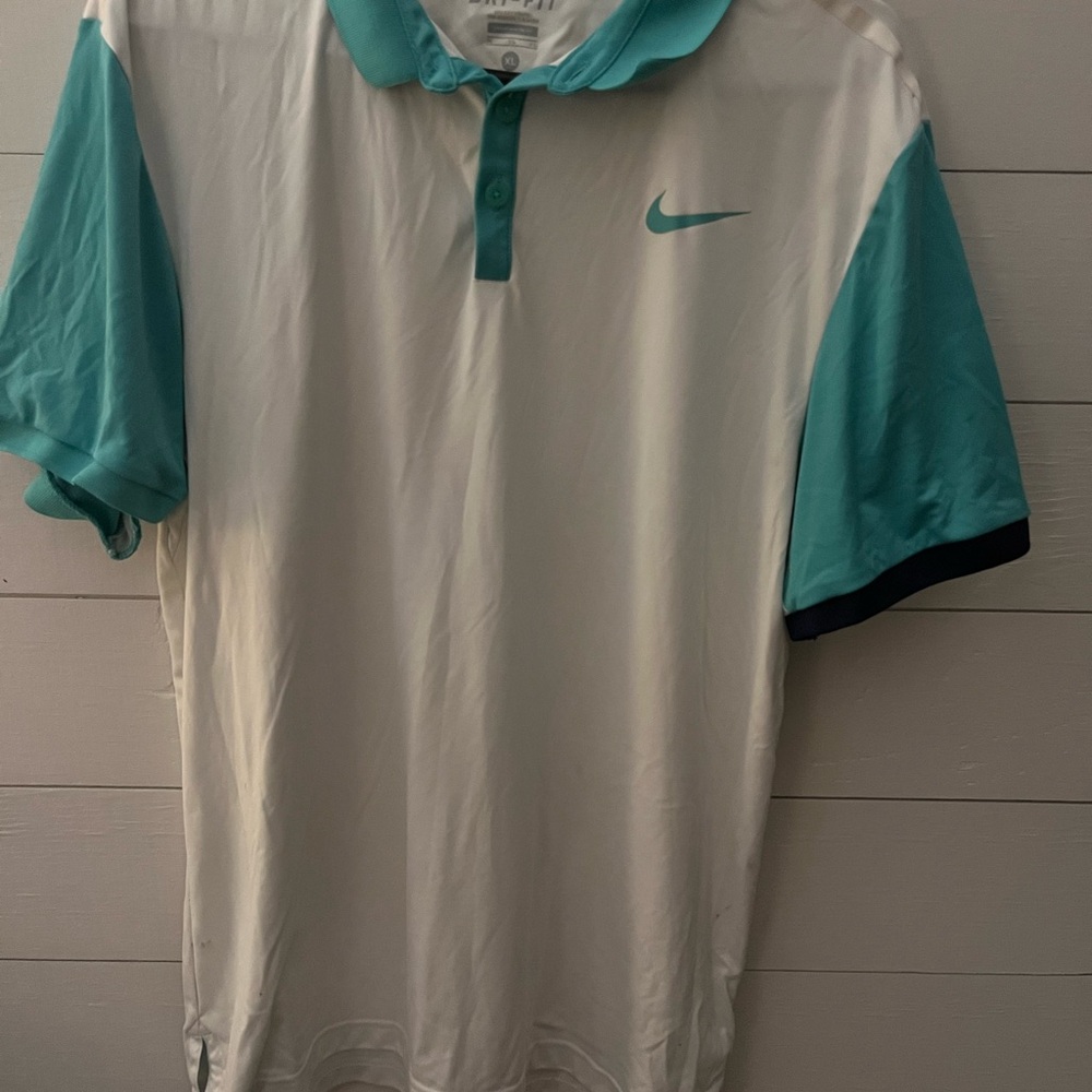 Nike White and Green Polo Shirt Athletic Performance